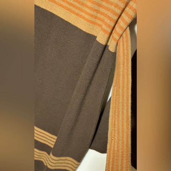PrAna Sydney Sweater Dress with V-Neck & Tie Belt in Brown, Tan, & Orange, M - Picture 15 of 15